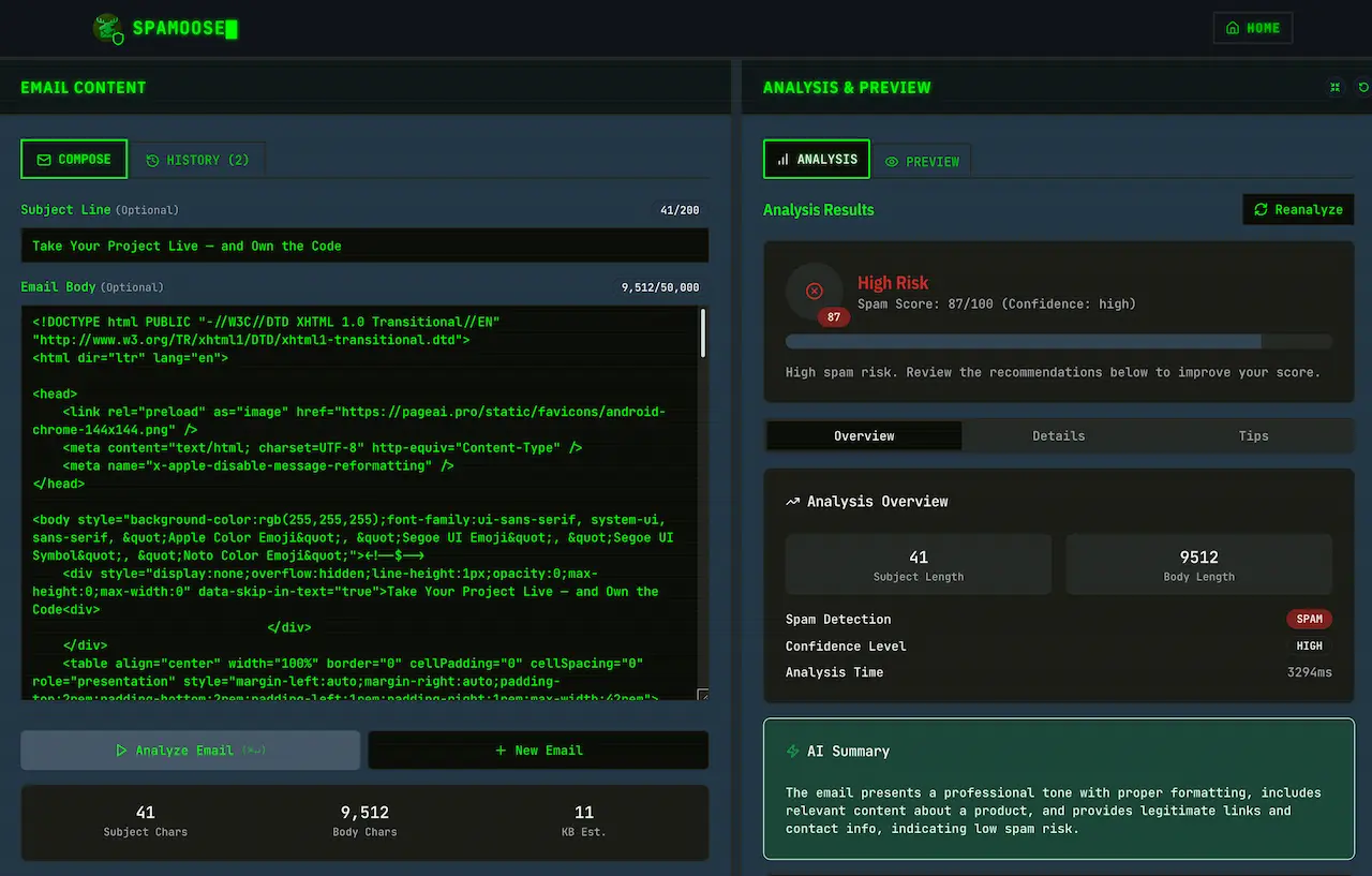 Spamoose.com AI SPAM detection application