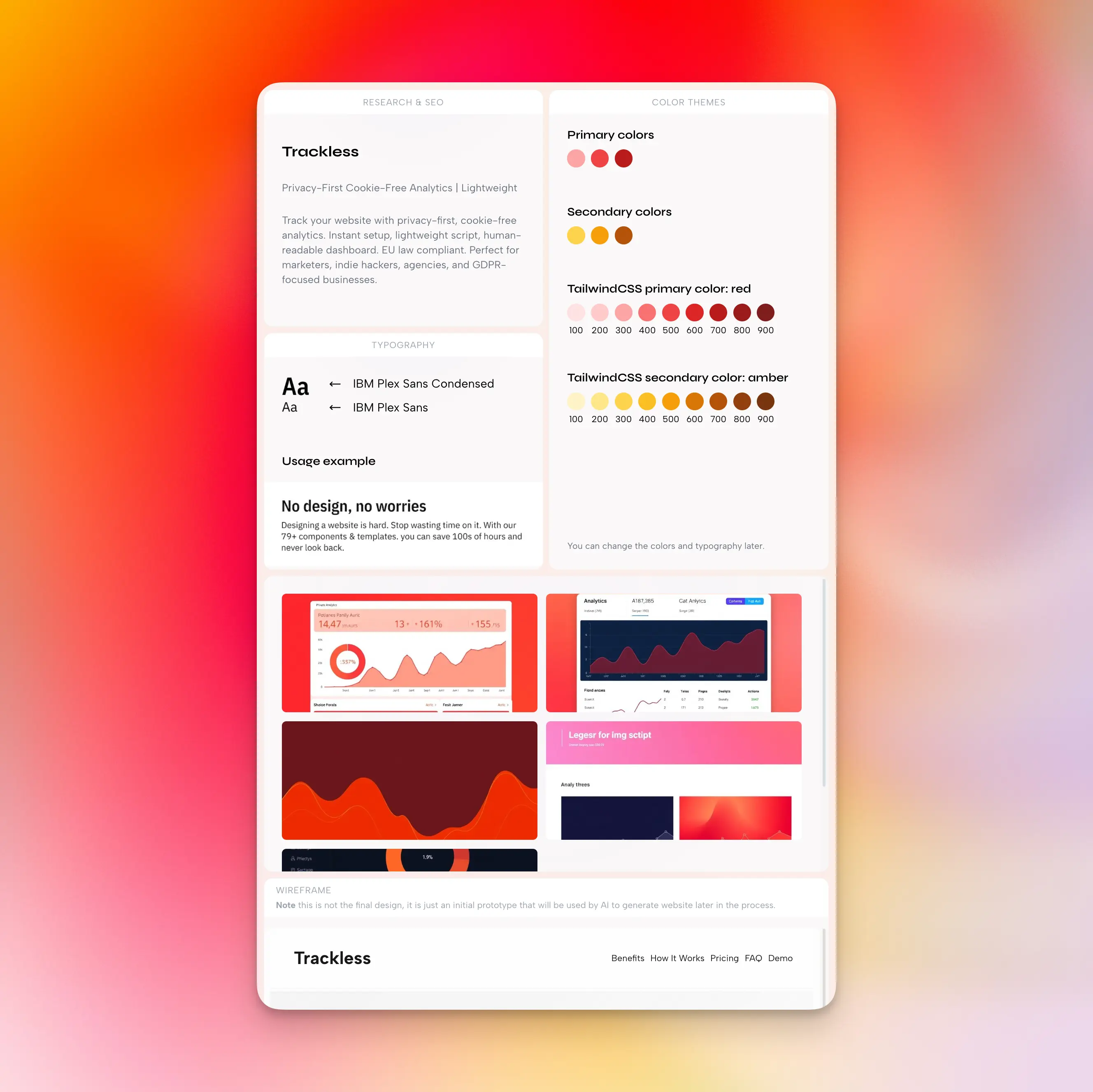 PageAI generating a website: real time progress
