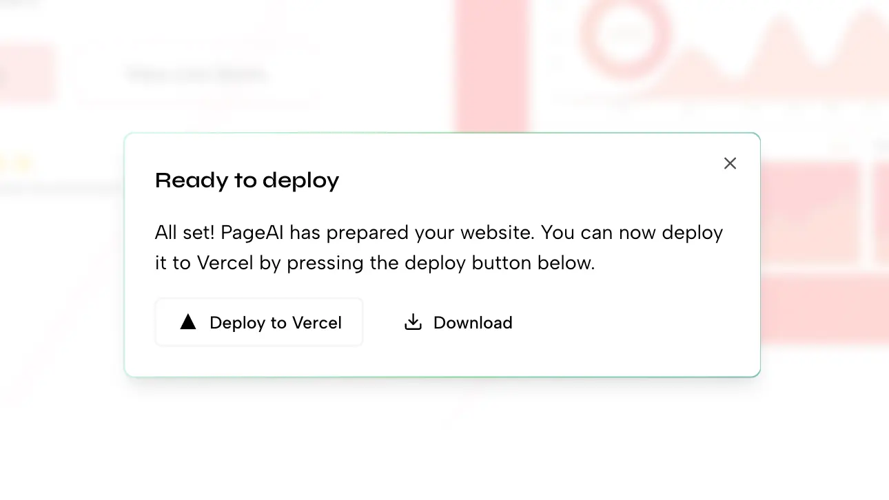 PageAI generating a website: download button