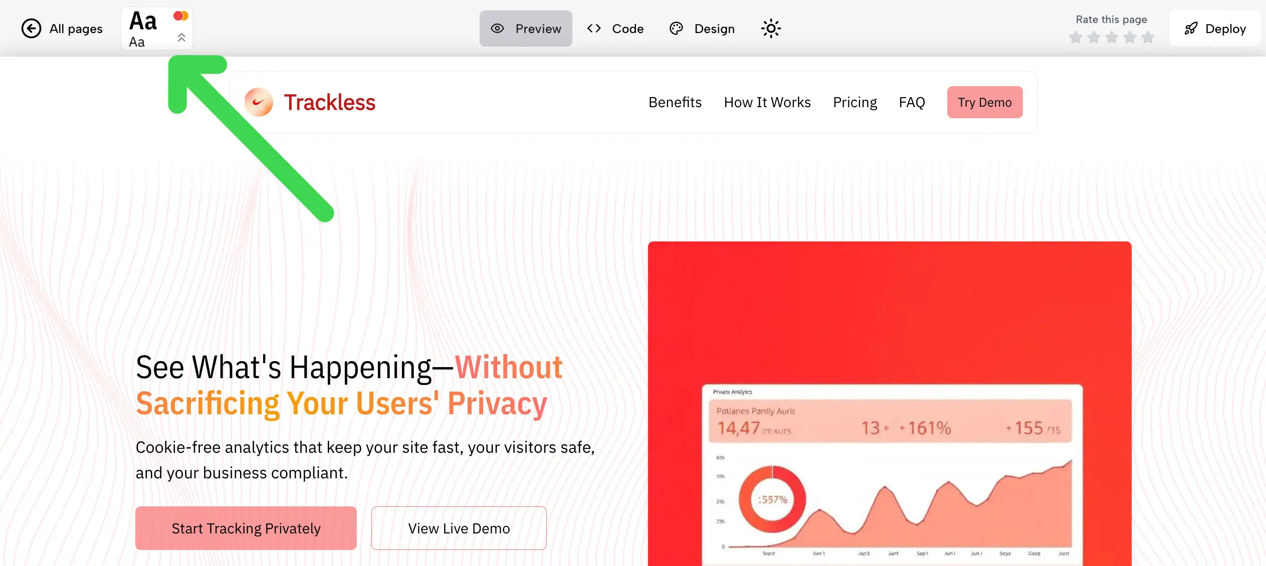 PageAI generating a website: theme customization