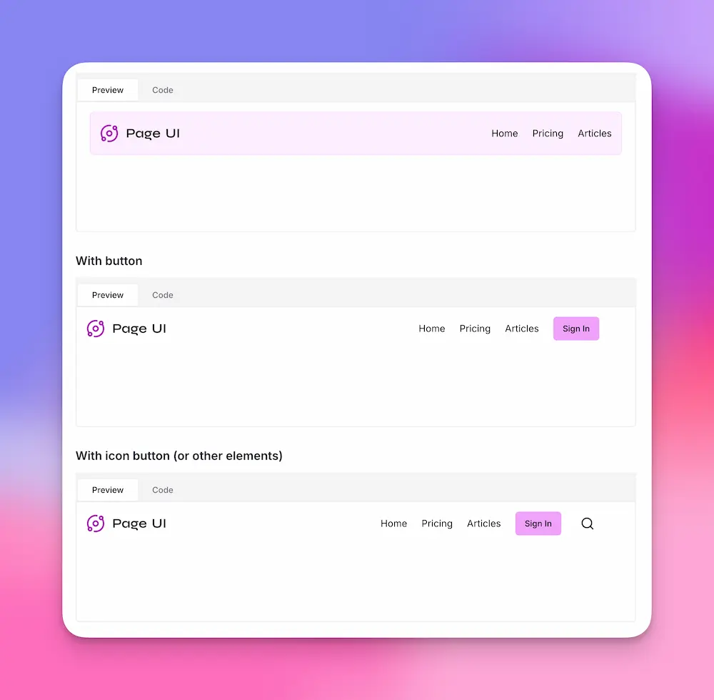 Navigation Header Layout Landing Page Navigation / Header | PageAI - the best AI website builder ...
